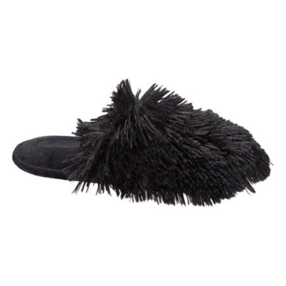 NWT Nine West Black Fluffy Pile Closed Toe Scuff Slippers (XL/11-12)